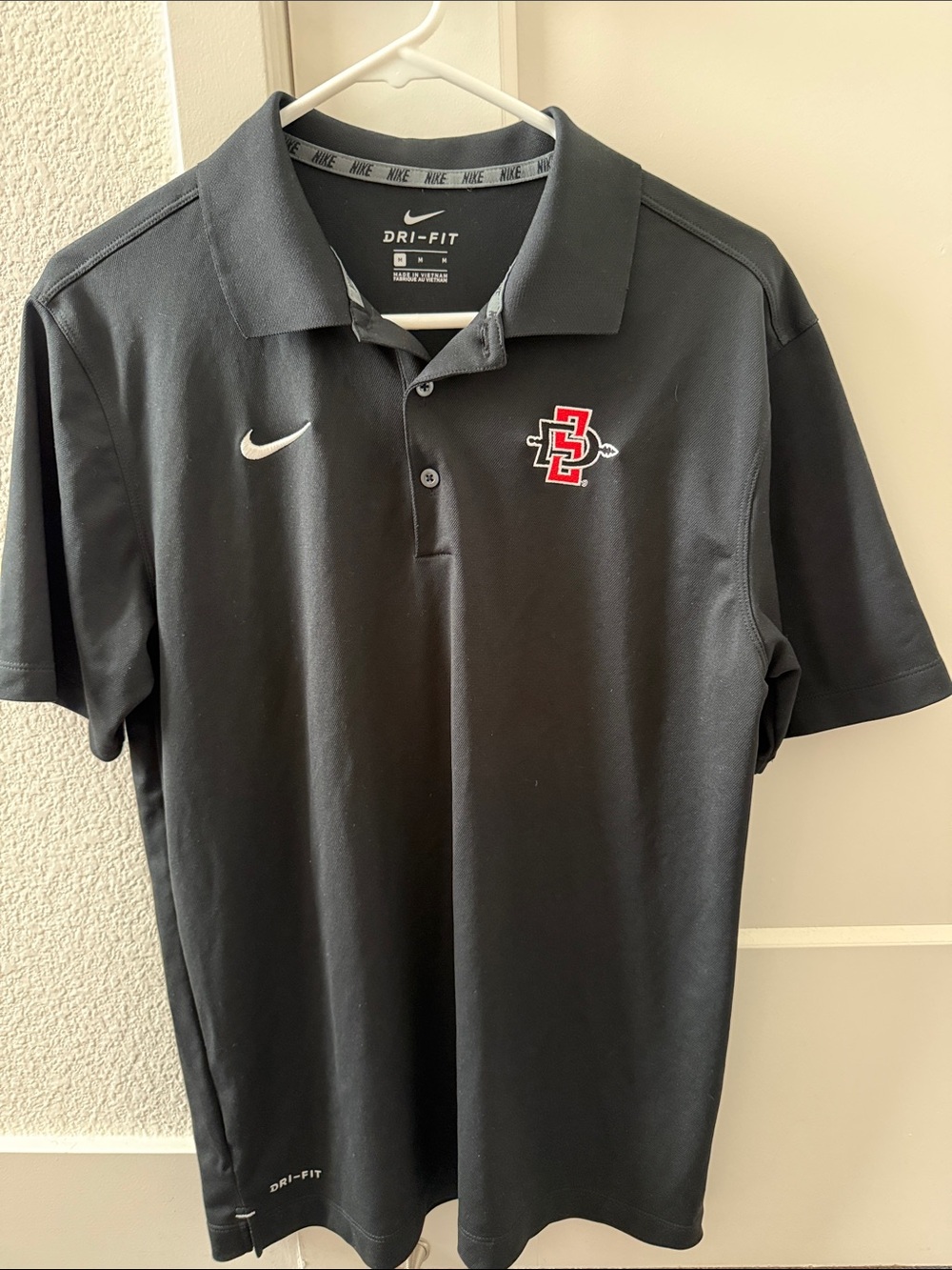 Men’s Nike Black Dri-FIT Polo with Red & White SDSU Logo